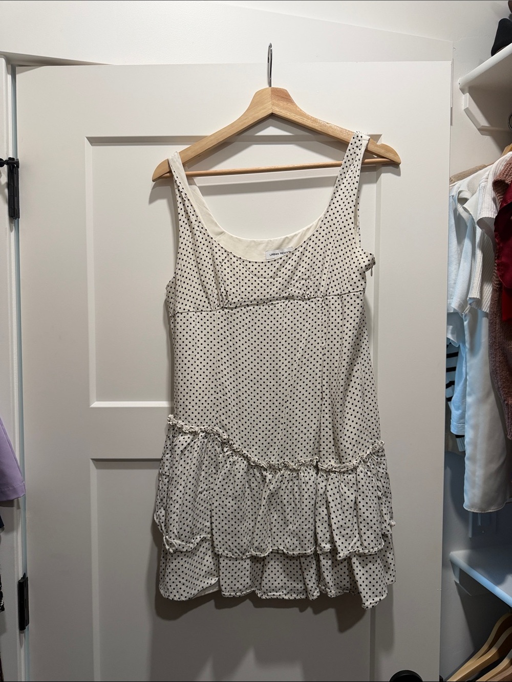 Sleeveless Cream Polka Dot Ruffle Mini Dress